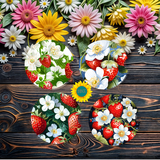 Strawberry Blossom Car Coasters Set of 4