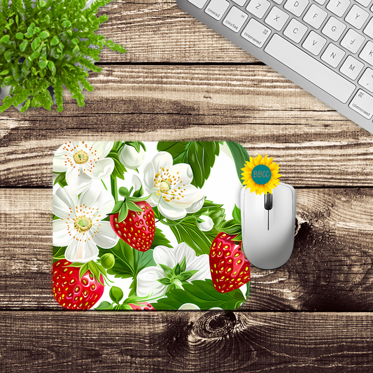 Strawberry Blossom Floral Mouse Pad