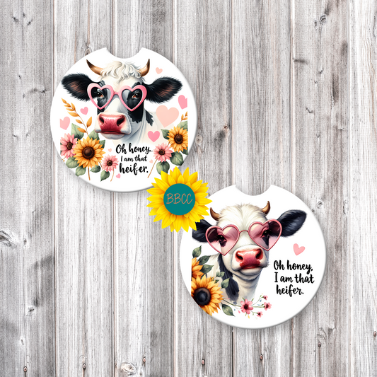 Floral Dairy Cow Car Coasters – Full Pattern Design