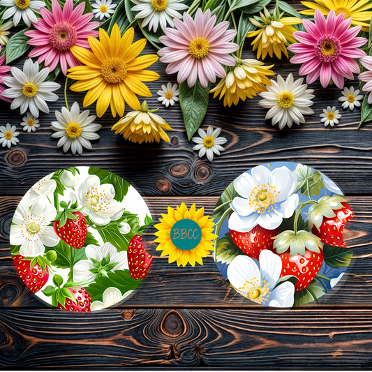 Strawberry Floral Car Coasters Set of 2
