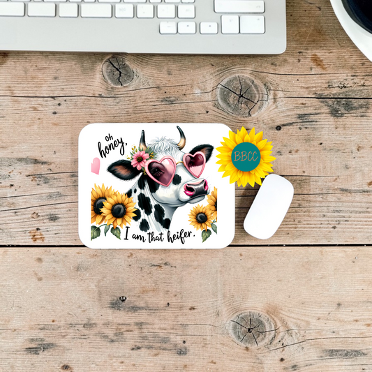 Oh Honey I Am That Heifer Floral Cow Mouse Pad