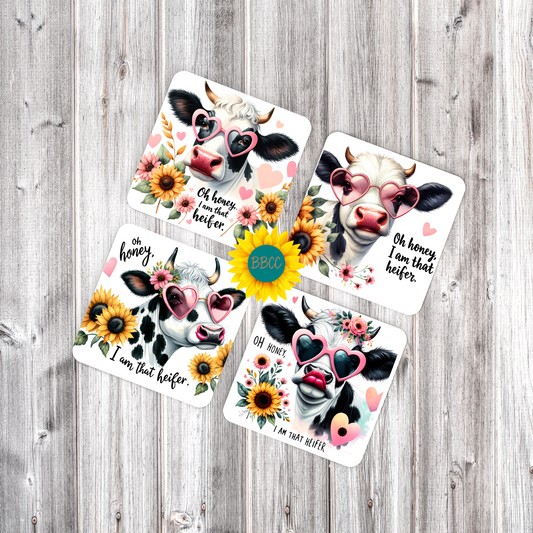 Dairy Cow Floral Sunglasses Square Coasters