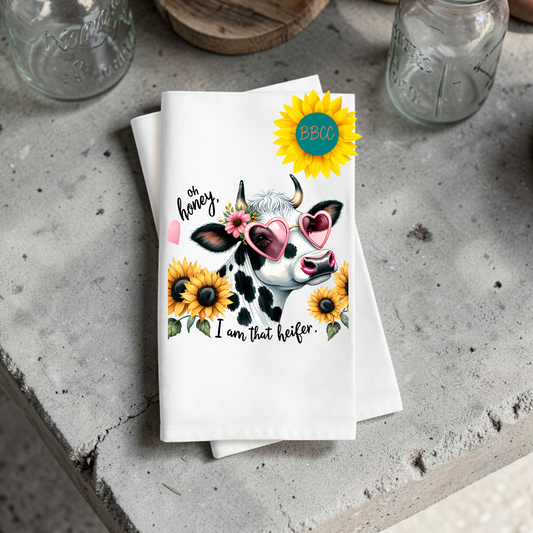 Sunflower Sass Heifer Cow Tea Towel