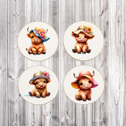 Highland Cow Summer Round Coasters