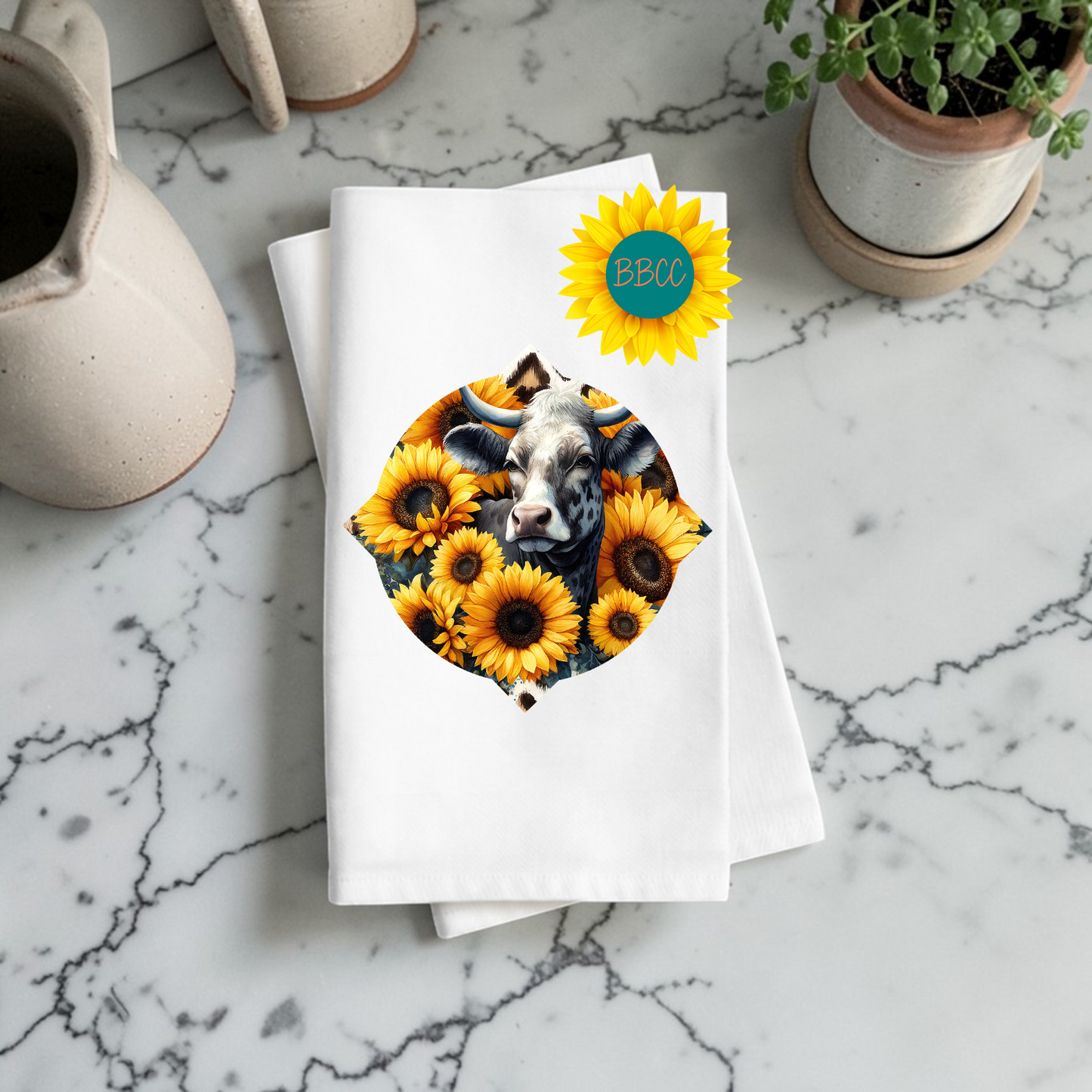 Sunflower Cow Patch Kitchen Tea Towel