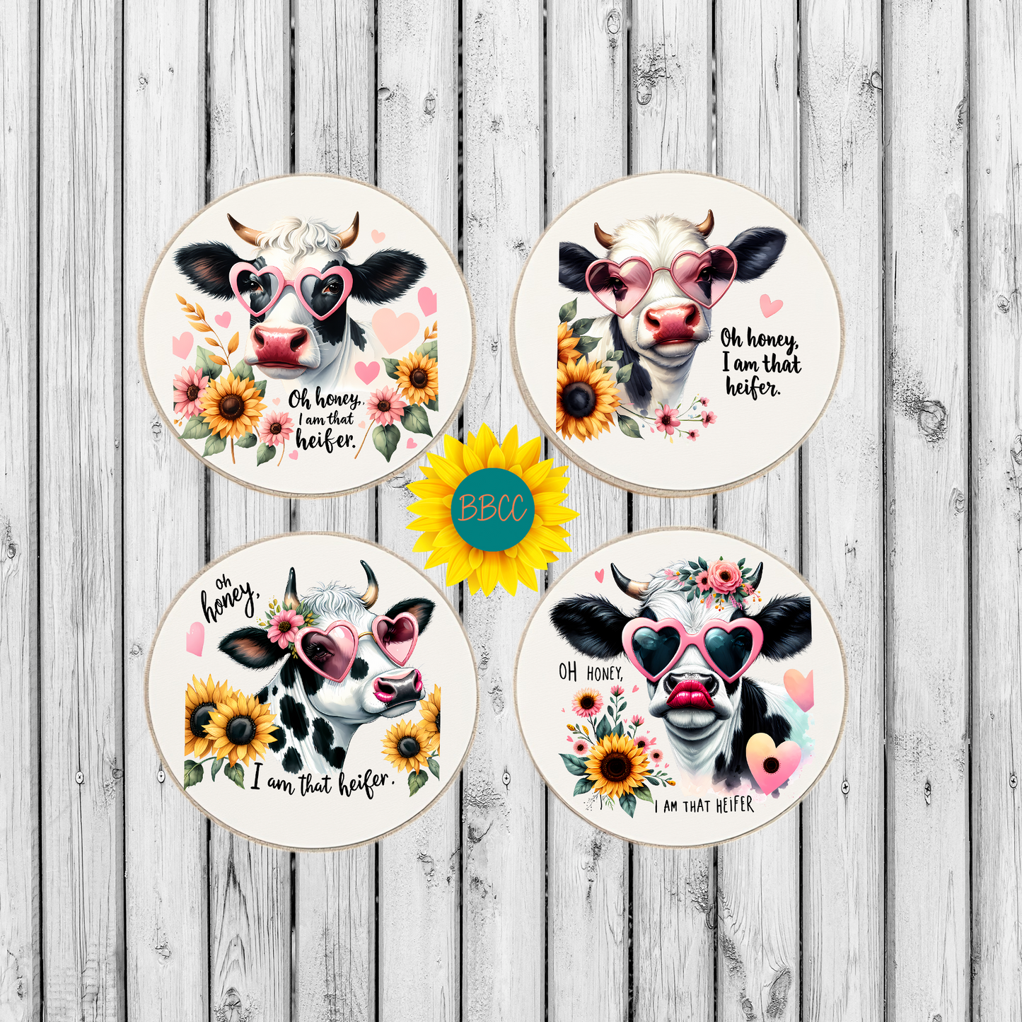 Dairy Cow Floral Round Coasters