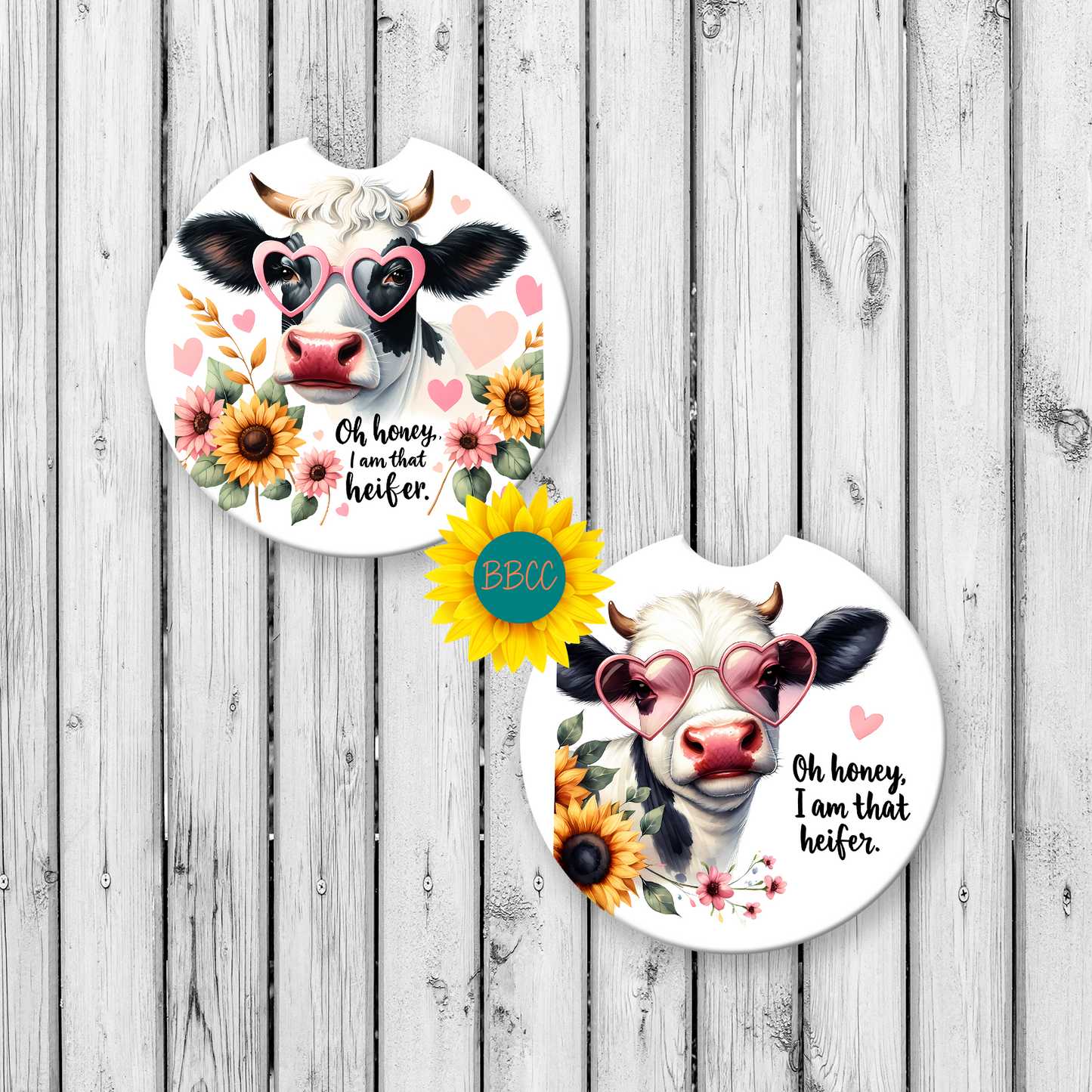 Floral Dairy Cow Car Coasters – Full Pattern Design