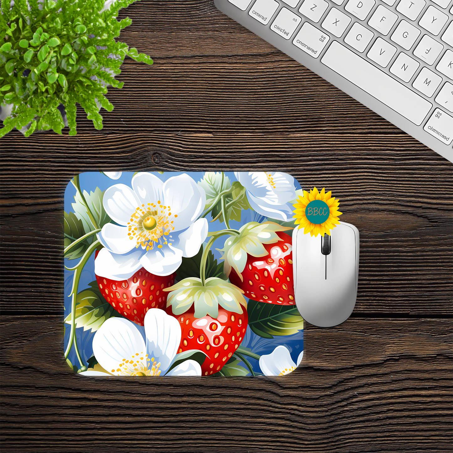 Strawberry Blossom Garden Mouse Pad
