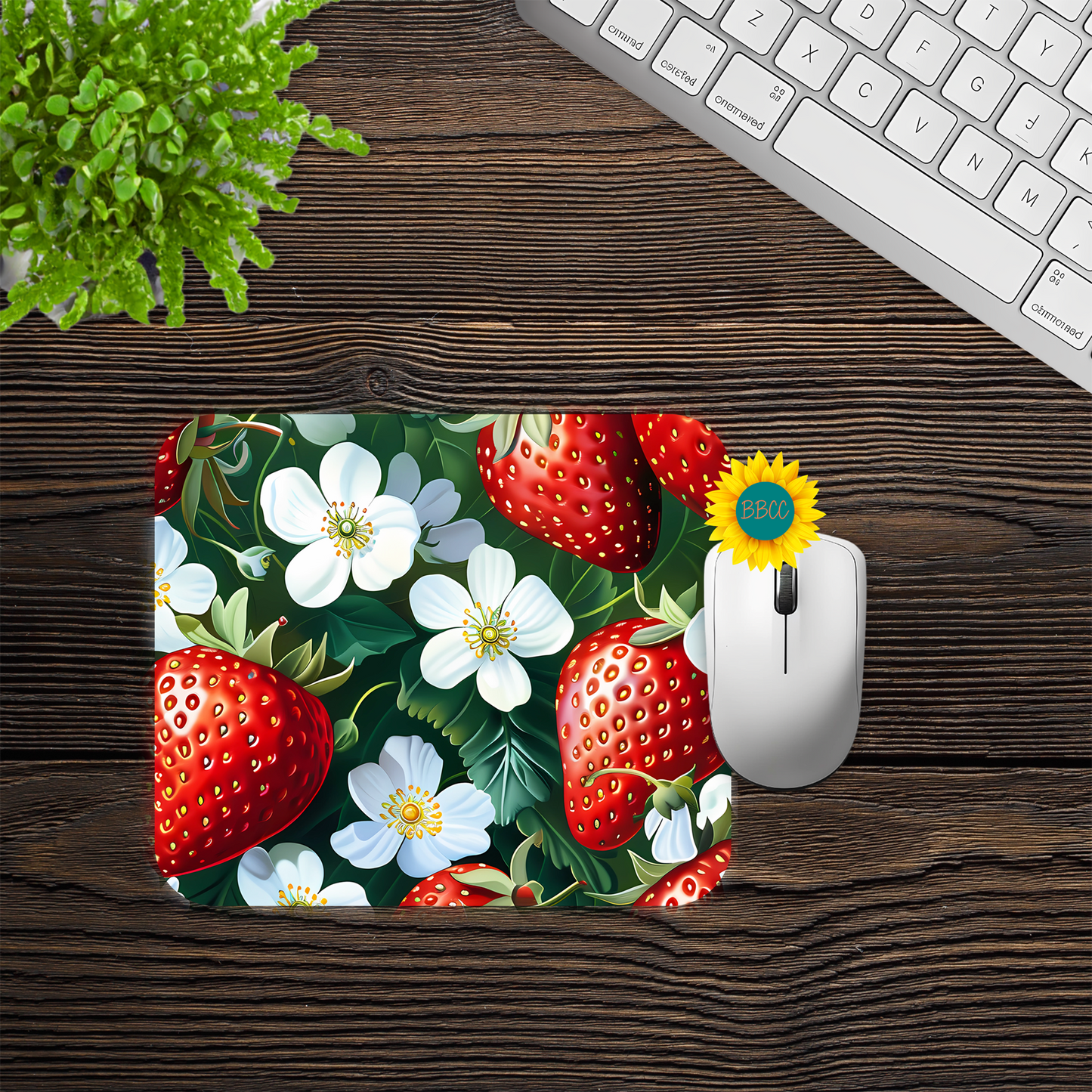 Strawberry Blossom Garden Mouse Pad