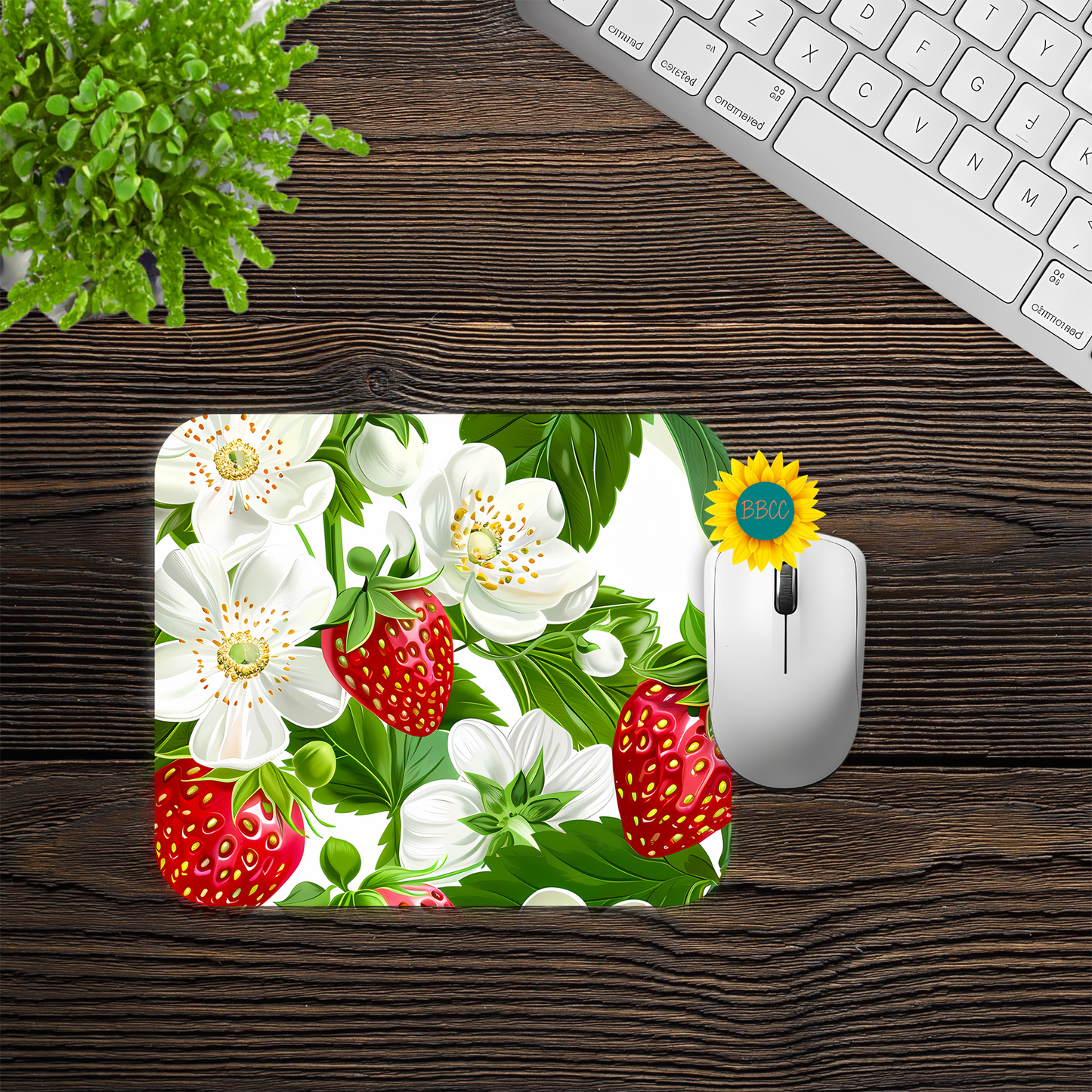 Strawberry Blossom Floral Mouse Pad
