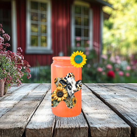 16oz Sunflower Cow Cutout Glass Tumbler
