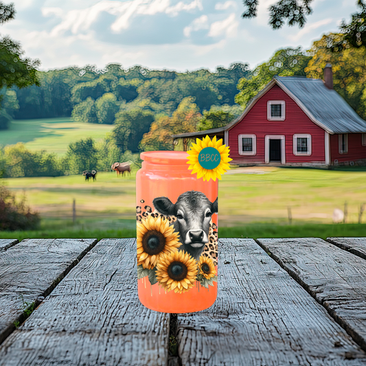 16oz Sunflower Cow Glass Tumbler