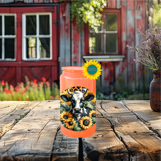 16oz Sunflower Cow Circle Glass Tumbler