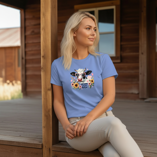 Adult Sassy Cow Floral Heart Sunglasses Graphic Tee