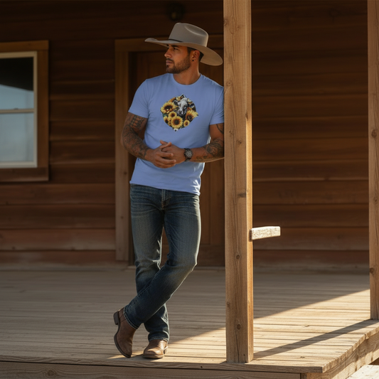 Adult Dairy Cow Sunflower Country Style Tee