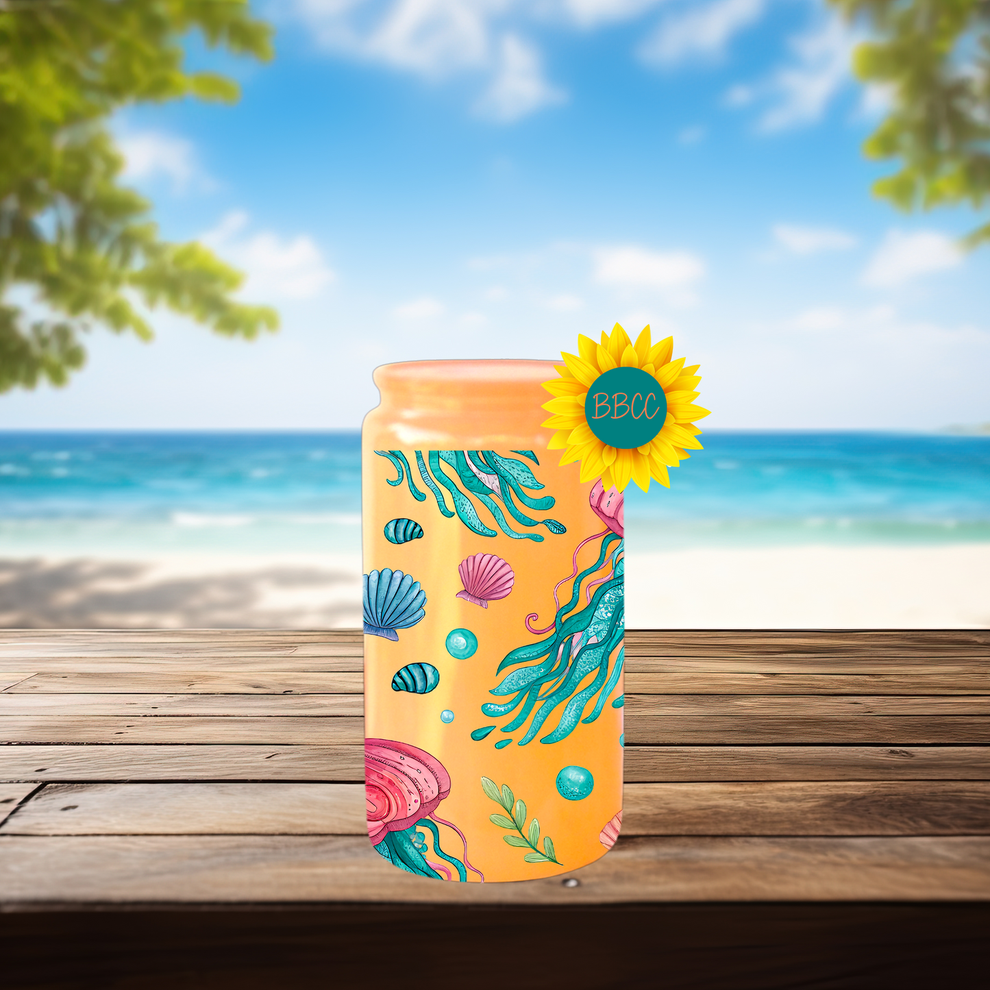 16oz Coastal Jellyfish & Seashell Tumbler