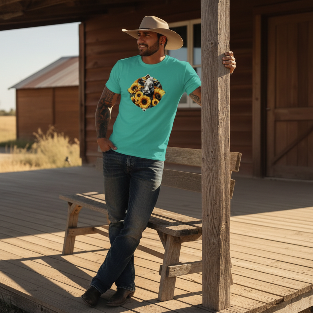 Adult Dairy Cow Sunflower Country Style Tee