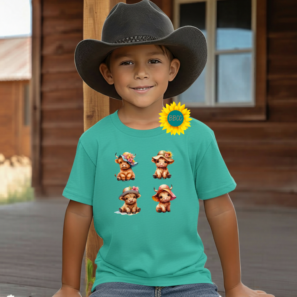 Highland Cow Summer Hats Youth Graphic Tee