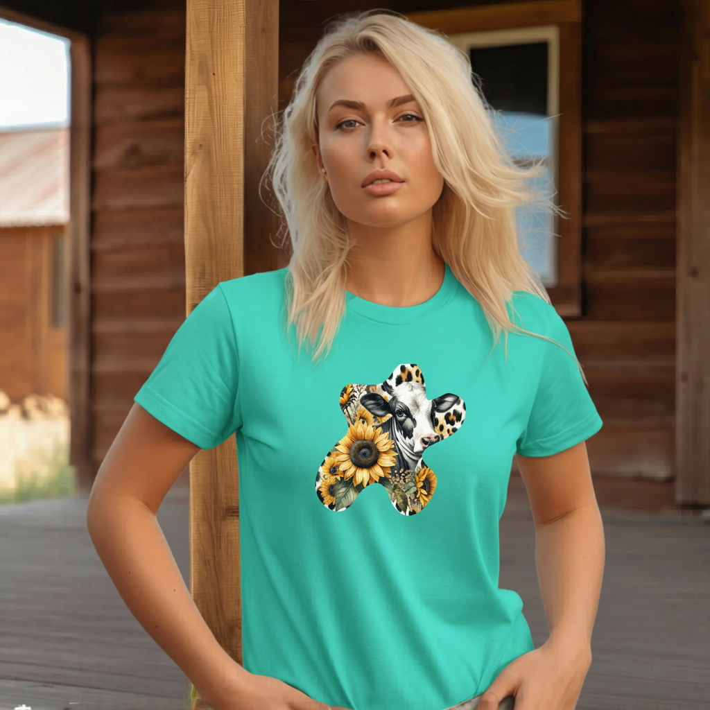Adult Dairy Cow Sunflower Western Graphic Tee
