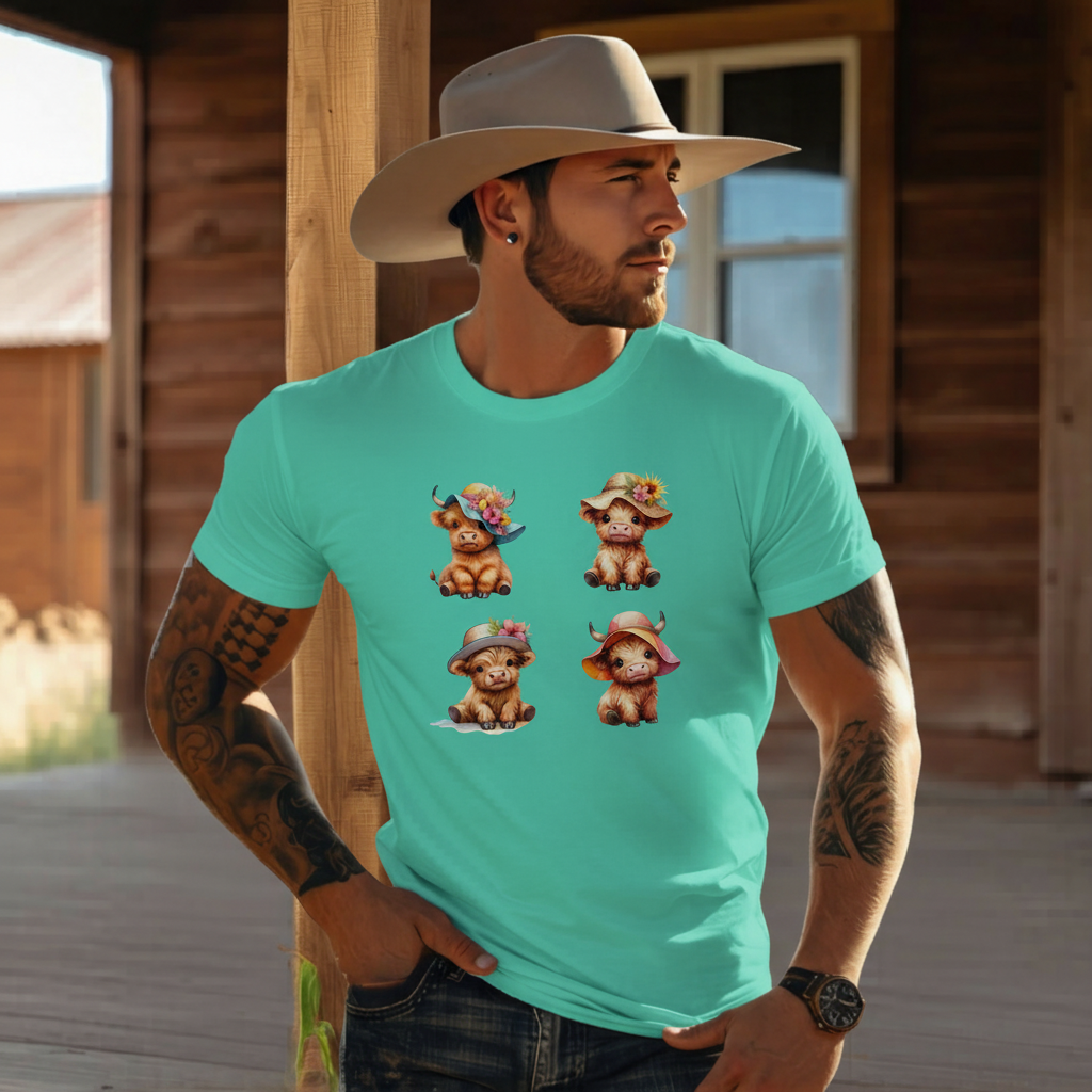 Adult Highland Cow Floral Hat Graphic Tee
