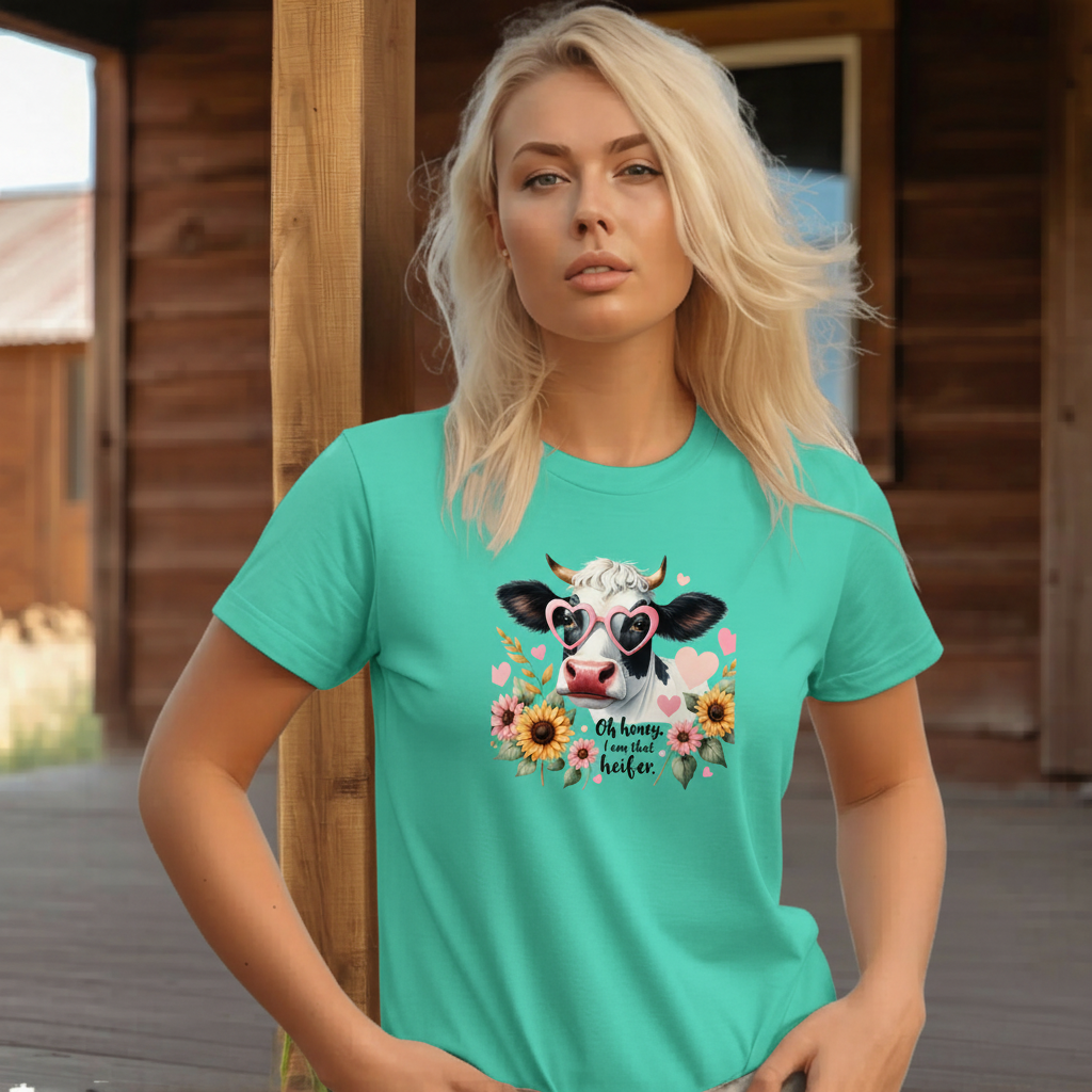 Adult Sassy Cow Floral Heart Sunglasses Graphic Tee
