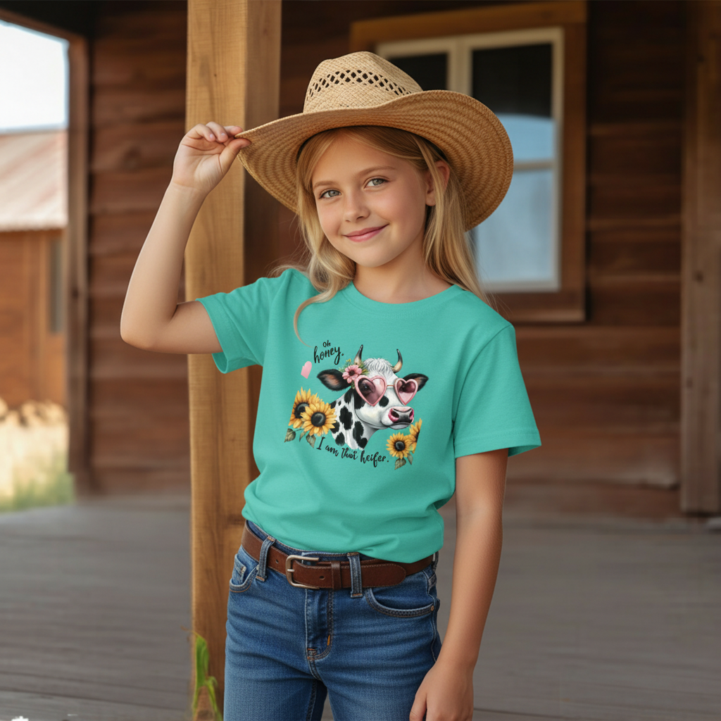 Oh Honey I Am That Heifer Youth Cowgirl Graphic Tee
