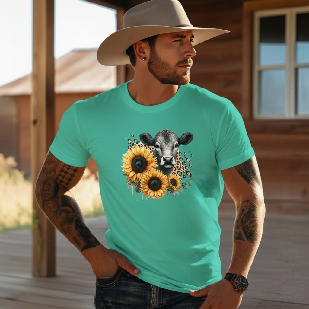 Adult Dairy Cow Sunflower Graphic Tee