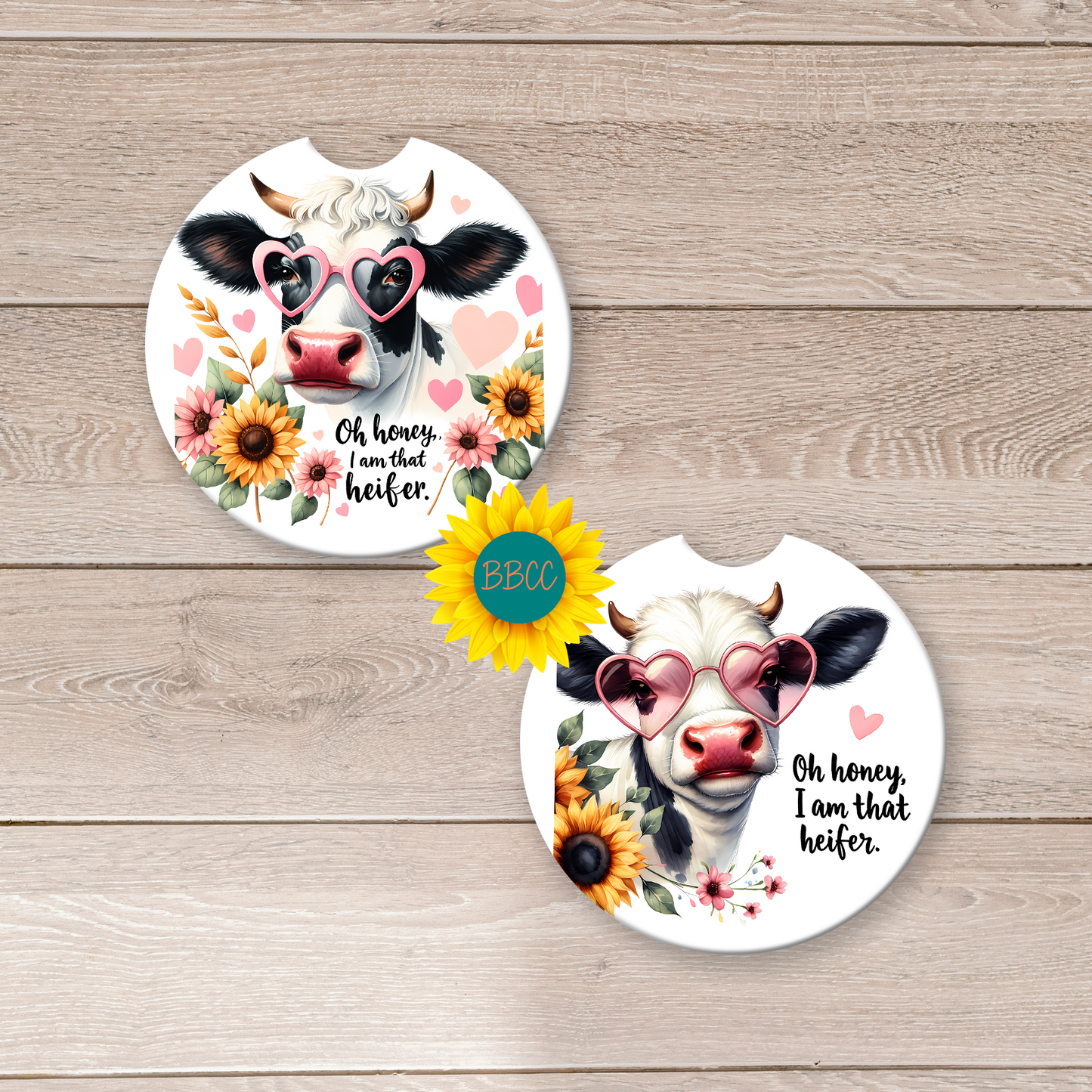 Floral Dairy Cow Car Coasters – Full Pattern Design