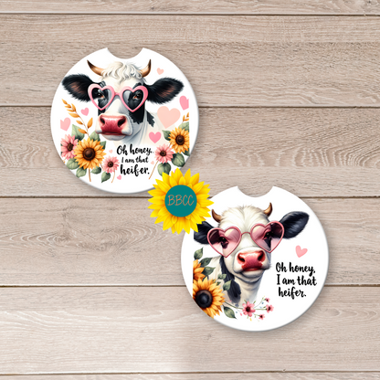 Floral Dairy Cow Car Coasters – Full Pattern Design