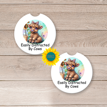 Easily Distracted By Cows Car Coasters
