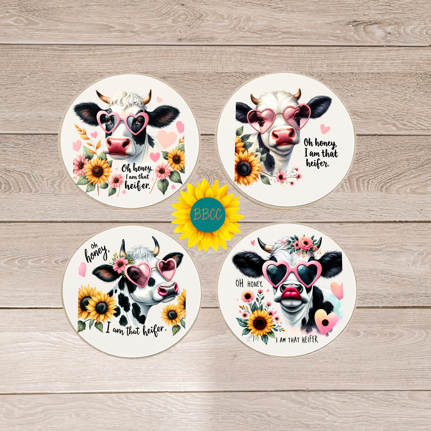 Dairy Cow Floral Round Coasters