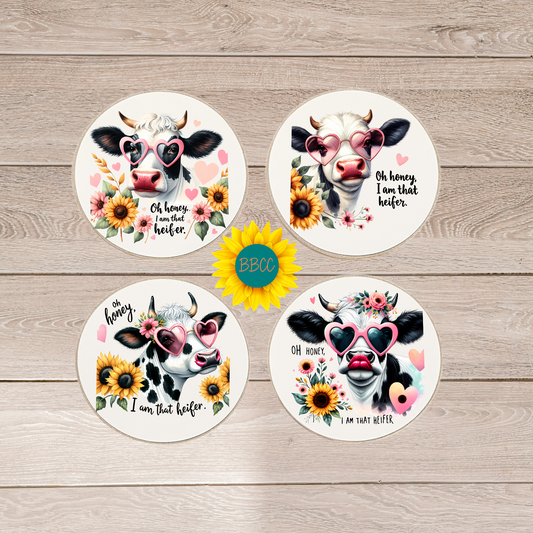 Dairy Cow Floral Round Coasters
