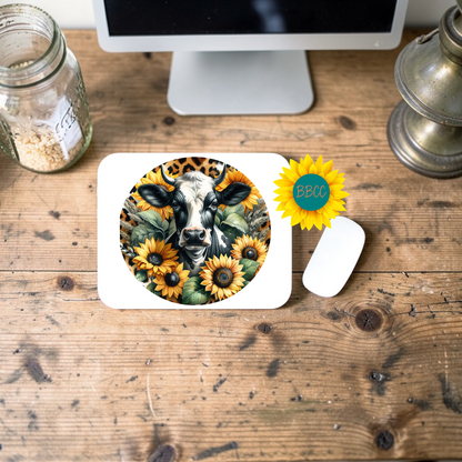 Sunflower Cow Circle Design Mouse Pad