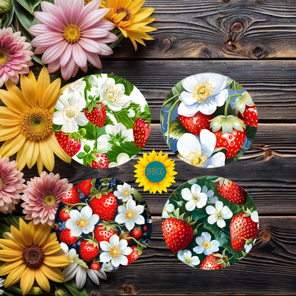 Strawberry Blossom Summer Round Coasters