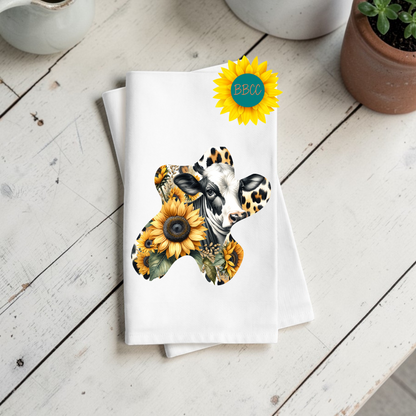 Sunflower Cow Cutout Kitchen Tea Towel