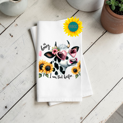 Sunflower Sass Heifer Cow Tea Towel