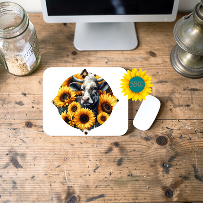 Sunflower Cow Floral Shape Mouse Pad