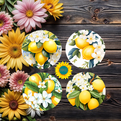 Lemon Orchard Round Coasters Set of 4