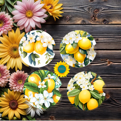 Lemon Blossom Car Coasters Set of 4