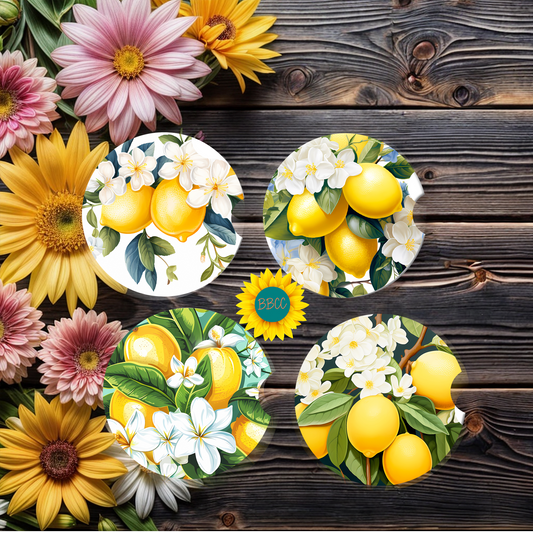 Lemon Blossom Car Coasters Set of 4