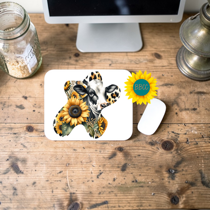 Sunflower Cow Cutout Style Mouse Pad