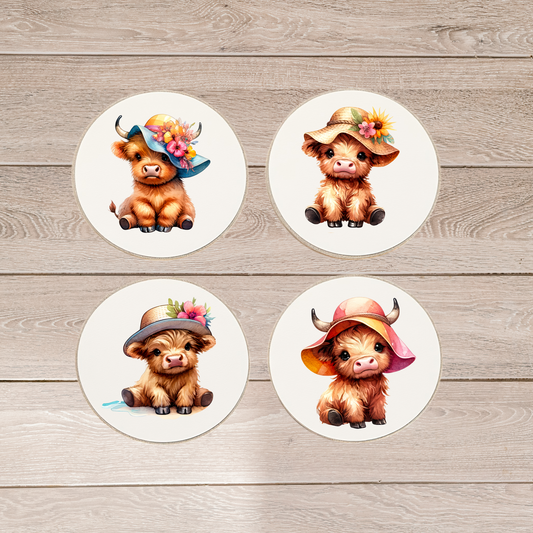 Highland Cow Summer Round Coasters