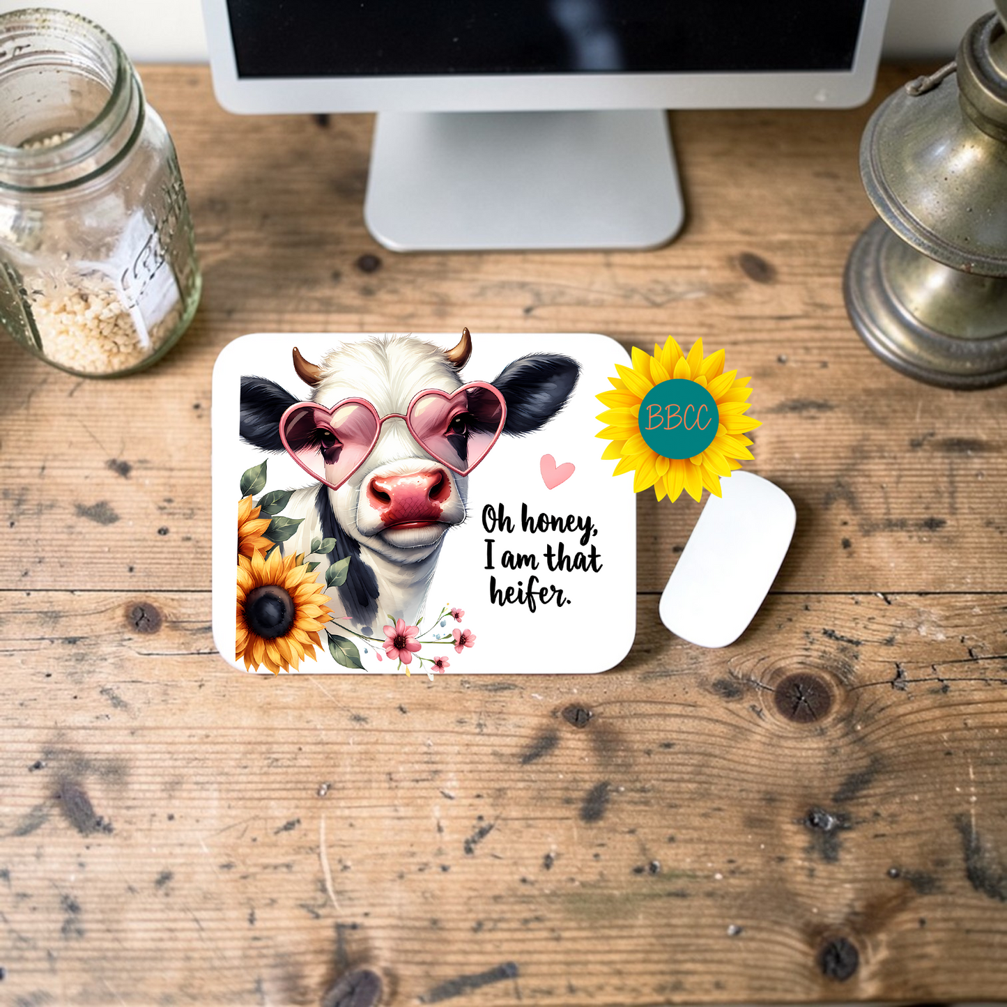 Oh Honey I Am That Heifer Sunflower Cow Mouse Pad