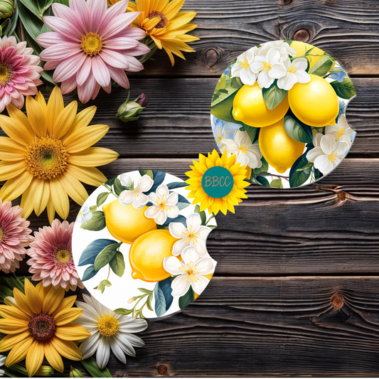 Lemon Floral Car Coasters Set of 2