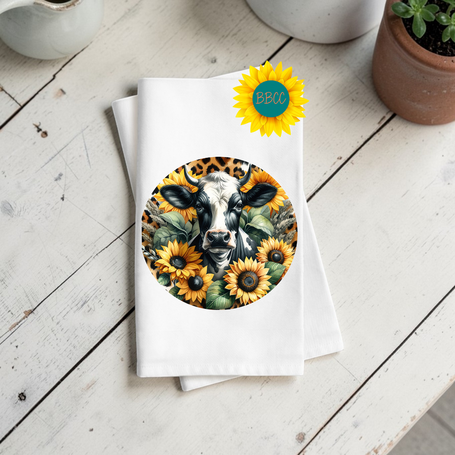 Sunflower Cow Circle Kitchen Tea Towel