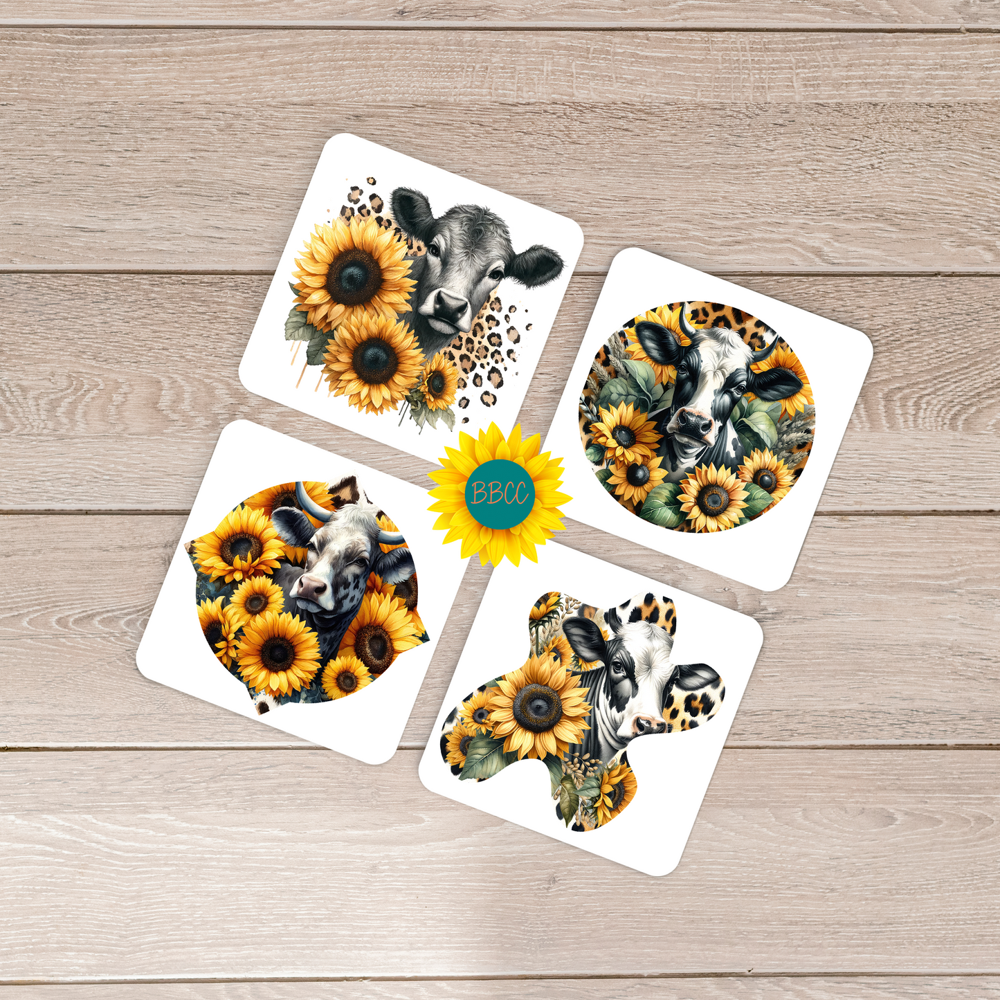 Dairy Cow Sunflower Square Coasters