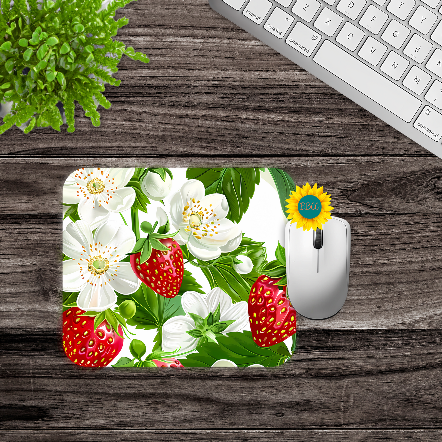 Strawberry Blossom Floral Mouse Pad