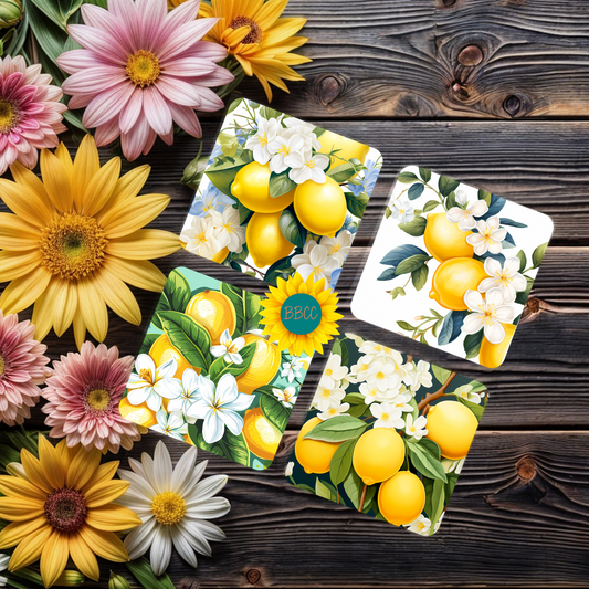 Lemon Blossom Summer Square Coasters