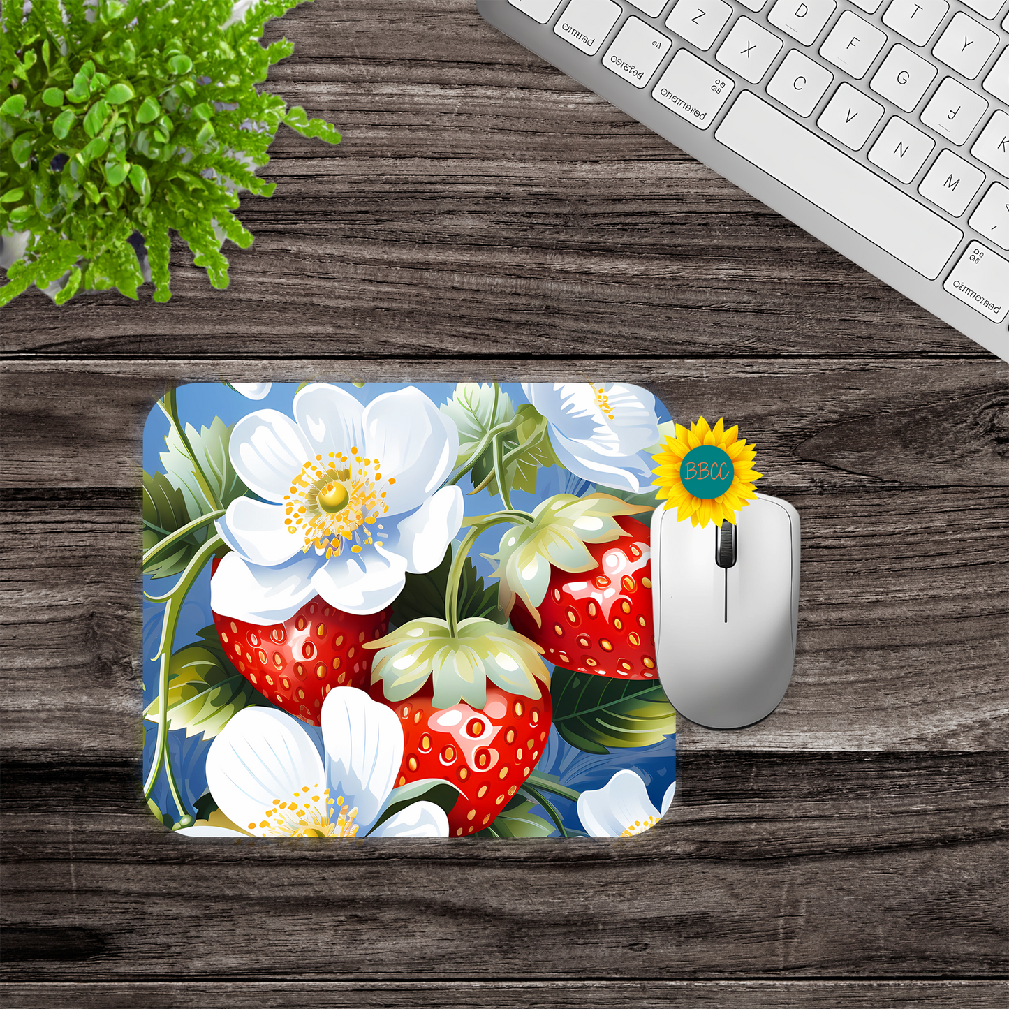 Strawberry Blossom Garden Mouse Pad