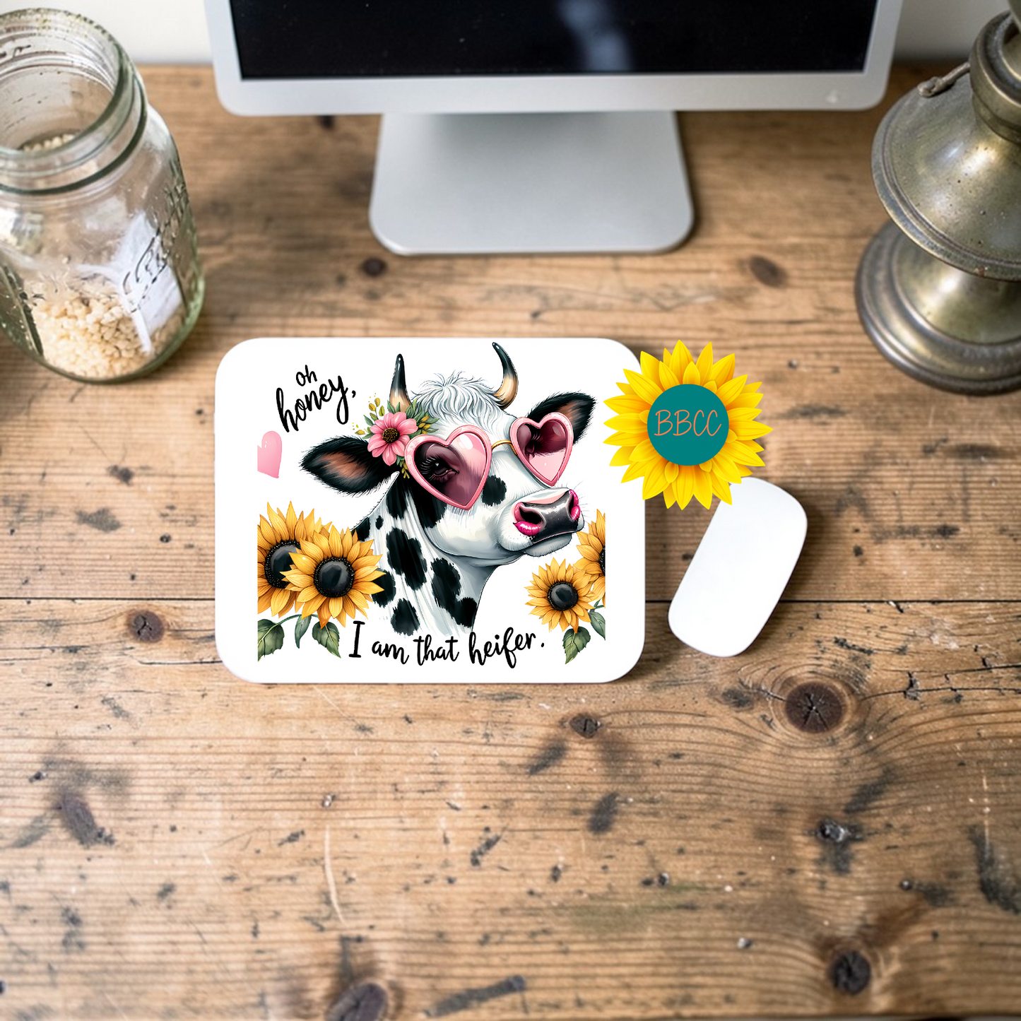 Oh Honey I Am That Heifer Floral Cow Mouse Pad
